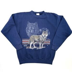 Vintage 90s Nature Crewneck Sweatshirt Timber Wolf Graphic Purple USA 1992 Large